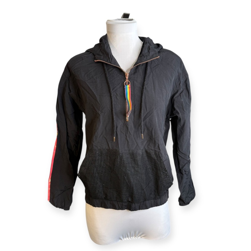 Ashley by 26 Black and Rainbow Windbreaker Jacket Small